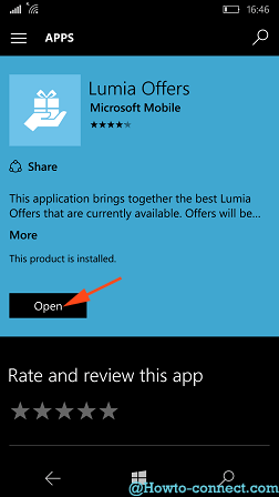  open button in the store on lumia offers app