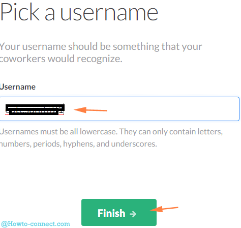 pick a username box and next butoon