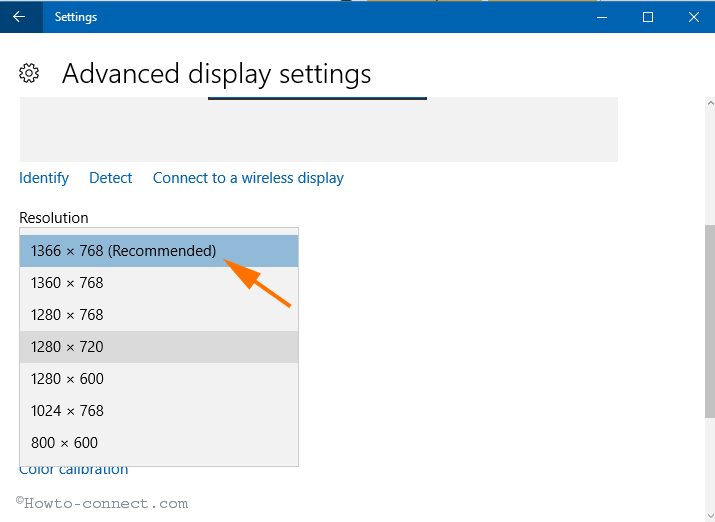advanced display settings resolution drop down