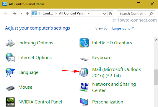 mail (Microsoft Outlook 2016) (32-bit) control panel