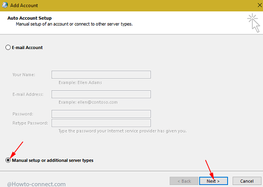 manual setup or additional server type add account