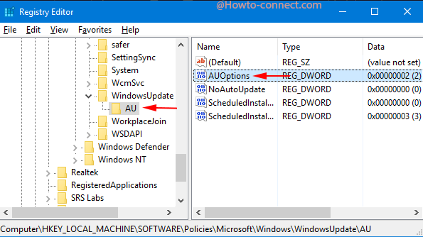 au auoptions registry editor