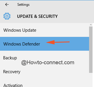 Windows Defender on left bar