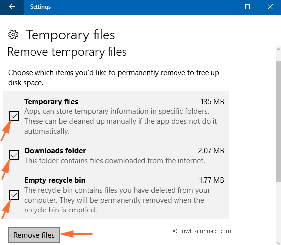 temporary files download folder empty recycle bin remove button