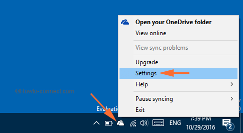 OneDrive settings right click