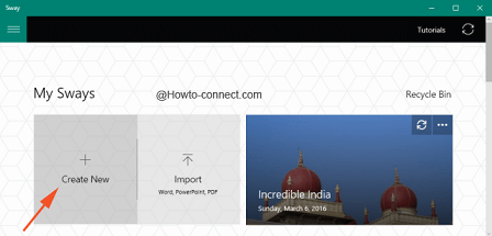 Create New button Sway Home page
