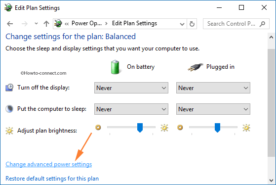 Change advanced power settings link Power Options