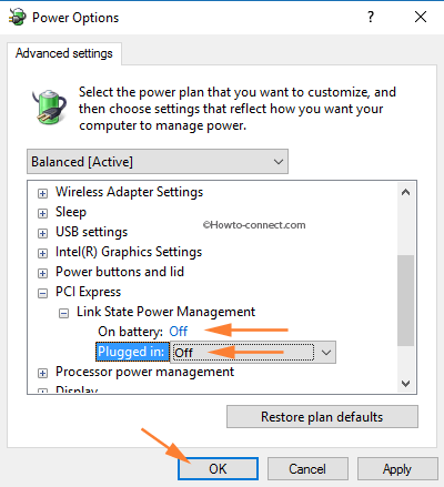 Link State Power Management Off setting