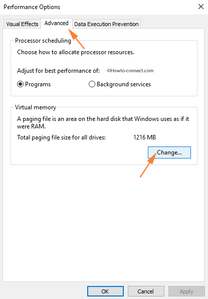 Performance Options Advanced Change button