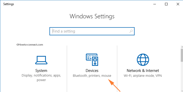 Windows 10 Settings Devices category