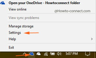 settings onedrive cloud icon right click context menu
