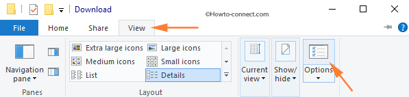 File Explorer View tab Options button