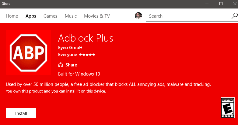 Install Adblock and Adblock Plus From Windows 10 Store