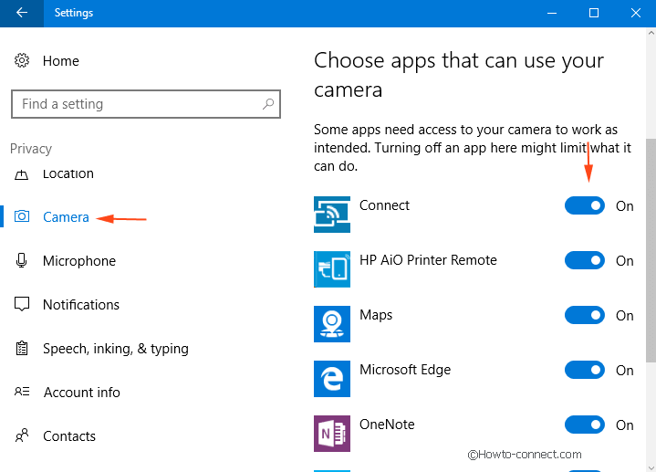 camera tab choose apps that can use your camera