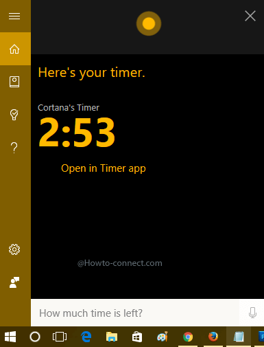 how much time is left command in cortana