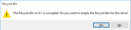 Corrupted Recycle Bin in Windows10 error note