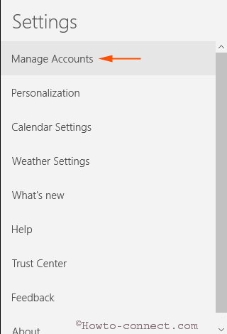 manage accounts settings pane calendar