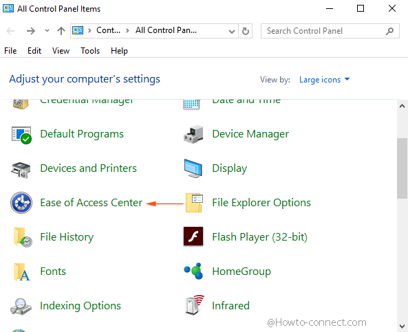ease of access center control panel