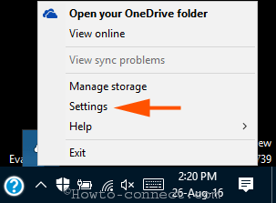 settings right click context menu onedrive System tray
