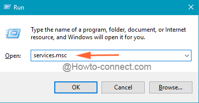 services.msc command in the Run box in Windows 10