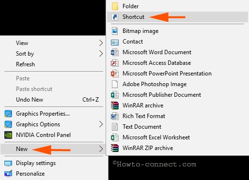 shortcut new context menu desktop