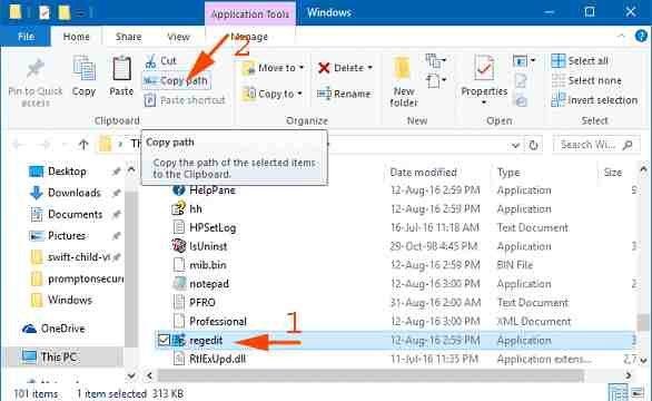 copy path regedit default folder location