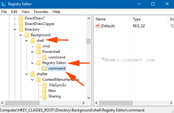 registry editor and command key and subkey in shell