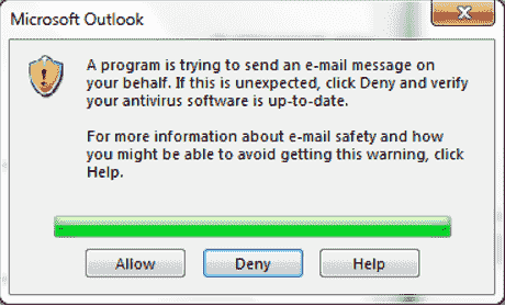 A program is Trying to Send an E-mail Message on your behalf Outlook