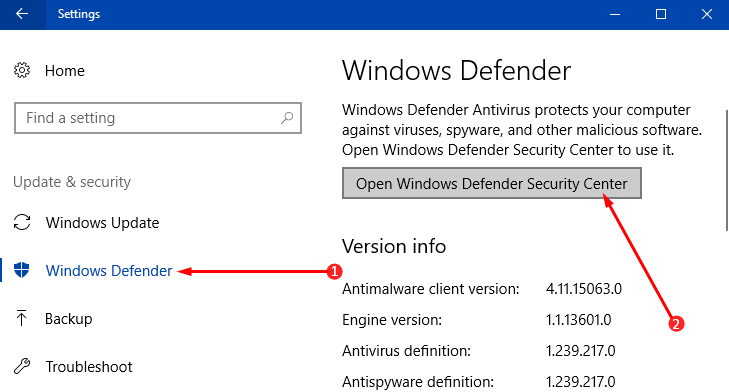 Access Windows Defender Security Center on Windows 10 Pics 5
