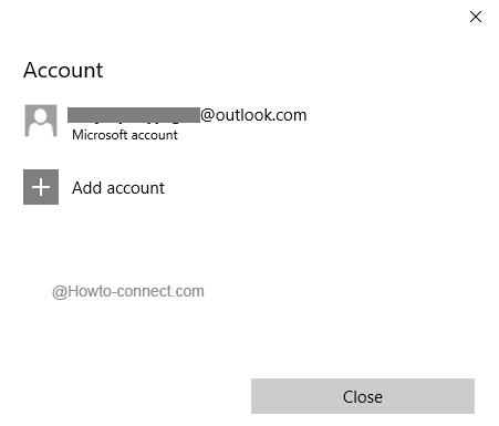 Account setting of Windows 10 OneNote app