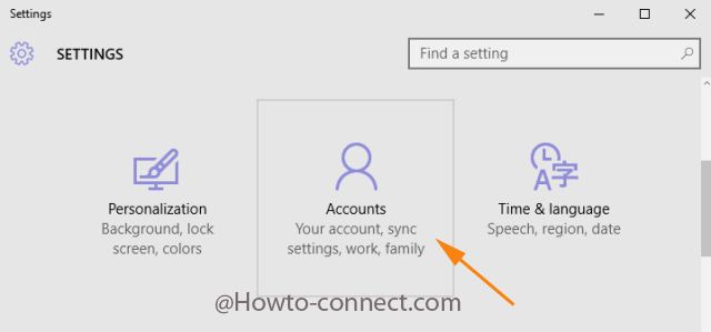 Accounts category in Windows 10 Settings program to Fix Can't Change Windows 10 Pro Lock Screen