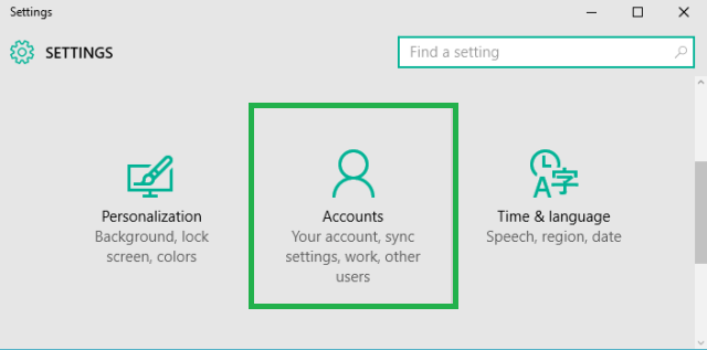 Accounts category of Settings app
