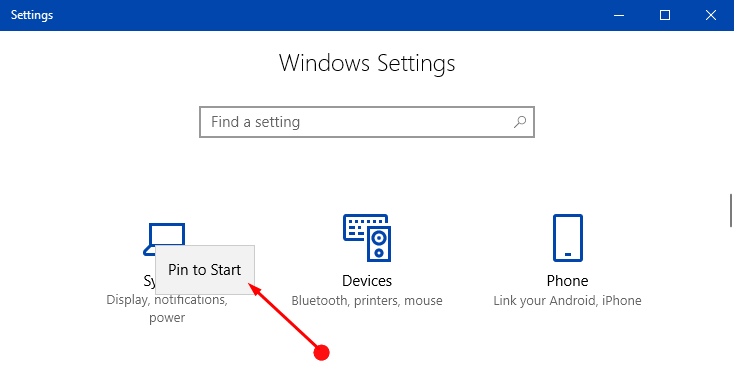 Add Your Important Settings Categories to Start Menu in Windows 10 image 1