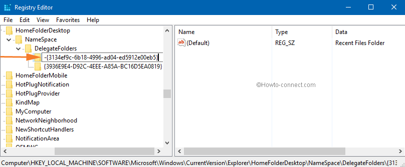 Add a minus sign Recent Files Folder