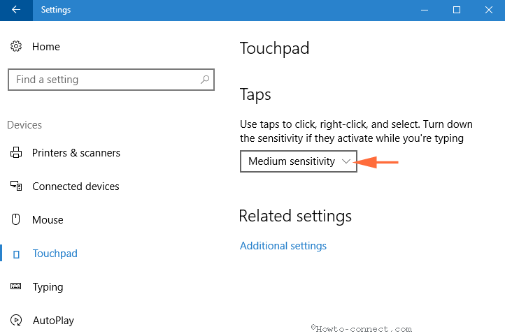 Adjust Touchpad Taps Sensitivity on Windows 10 Step 3