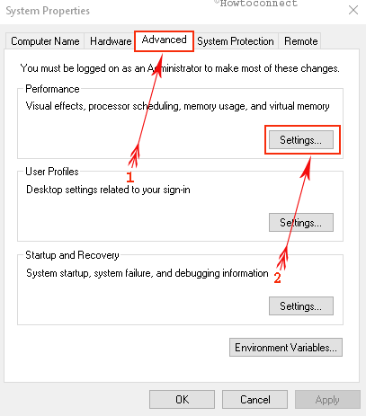 Advance Tab in System Properties Advance Tab in System Properties