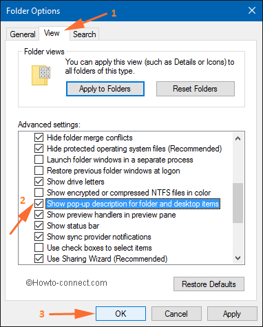 Advance settings in Folder Options Window