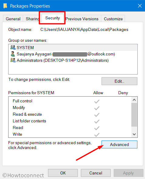  Advanced button of Packages folder Properties Windows 10 Pic 3