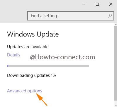 Advanced options link under the right side of Windows Update