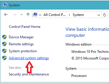Advanced system settings link of System