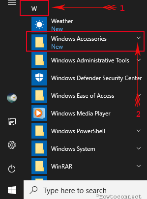 All Apps W section Windows Accessories