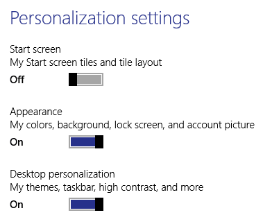 All the personalization settings