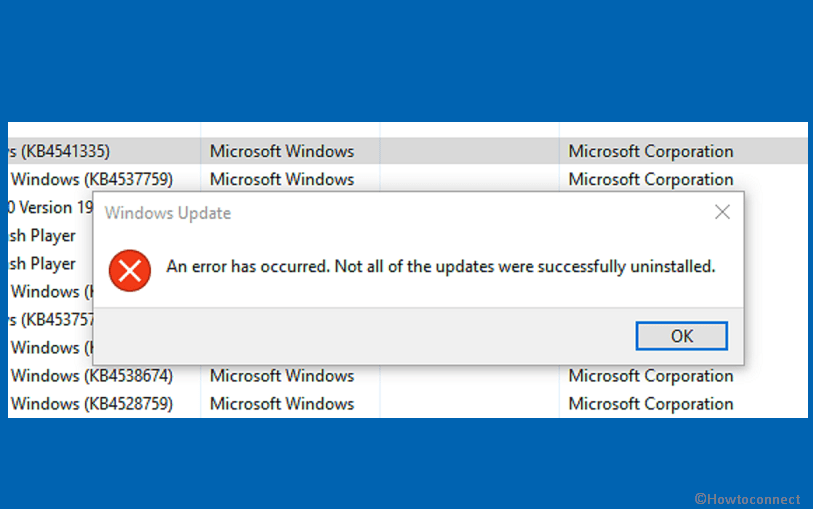 An error has occurred. Not all of the updates were successfully uninstalled