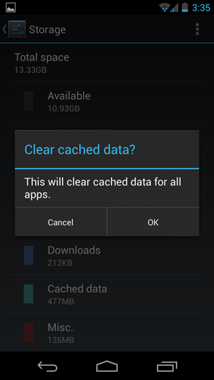 Android 4.2 clear cacahe data OK Android 4.2 clear cacahe data OK