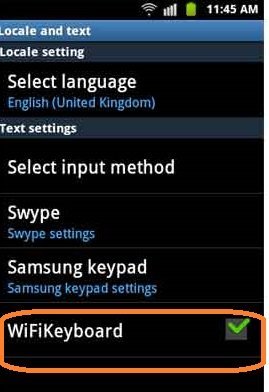 android wifii keyboard settings page