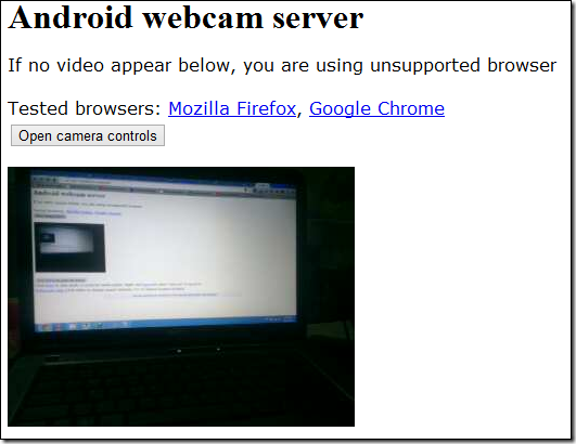 android webcam show in browser