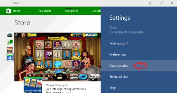 App updates options of Settings charm of Store App updates options of Settings charm of windows Store