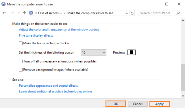 Apply and Ok buttons to save the changes
