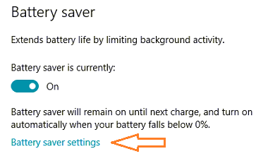 Battery saver settings link Battery saver settings link