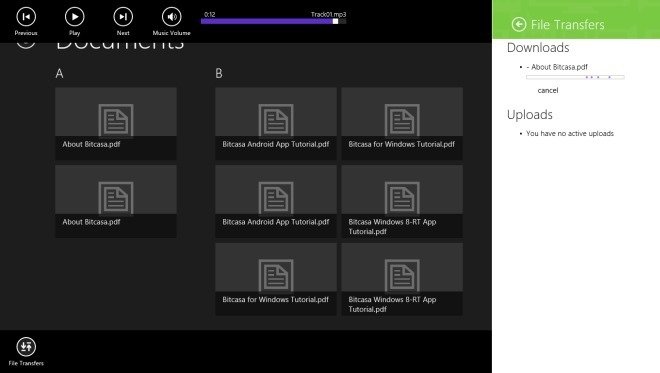 bitcasa app control button in windows 8